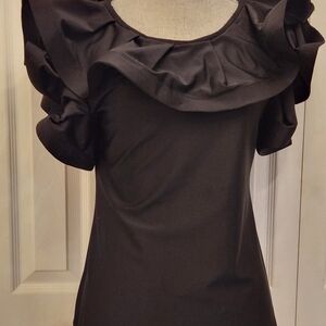 Gracia Elegant Black Ruffle Sleeve Top Sz L